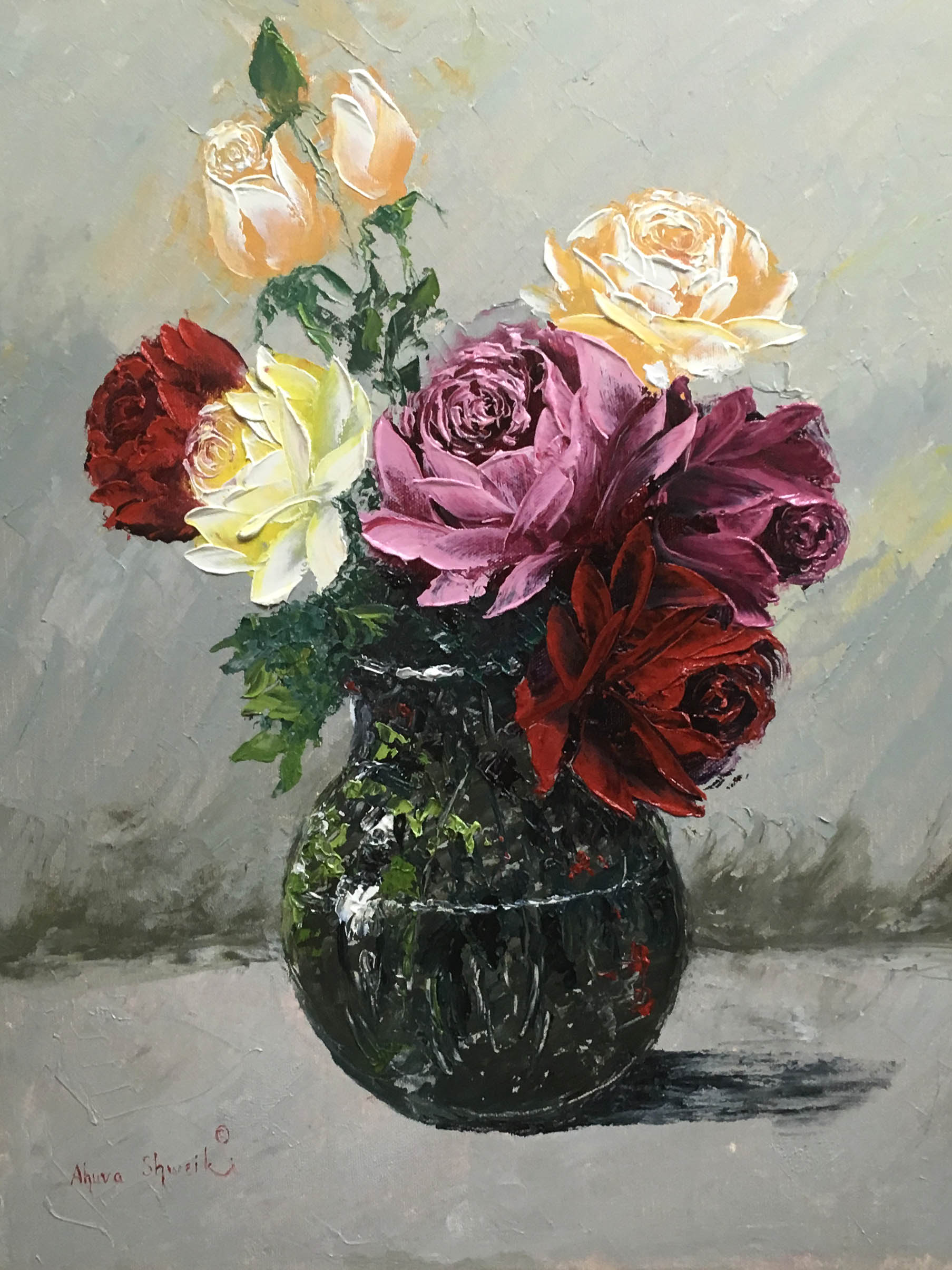 Roses in Glass Vase – Ahuva Artist